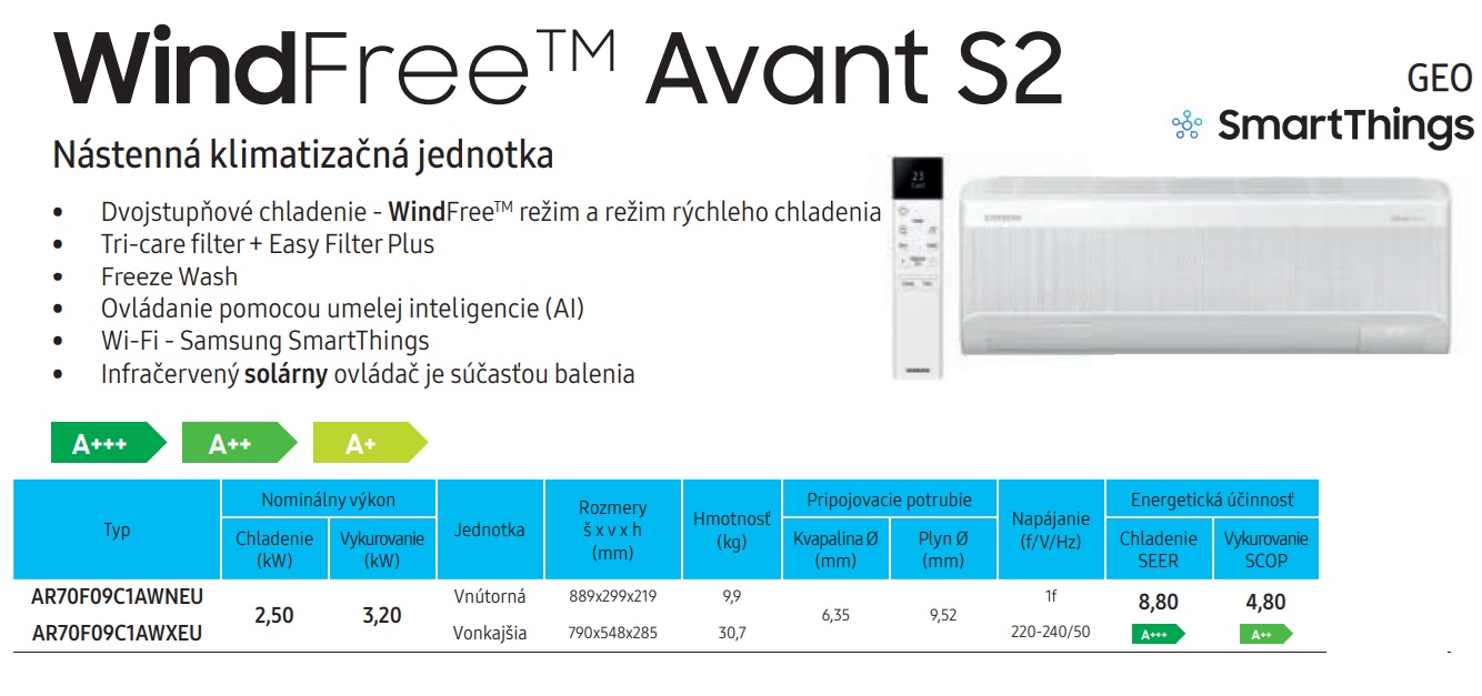 Klimatizácia Samsung Wind-Free Avant S2 2,5kW